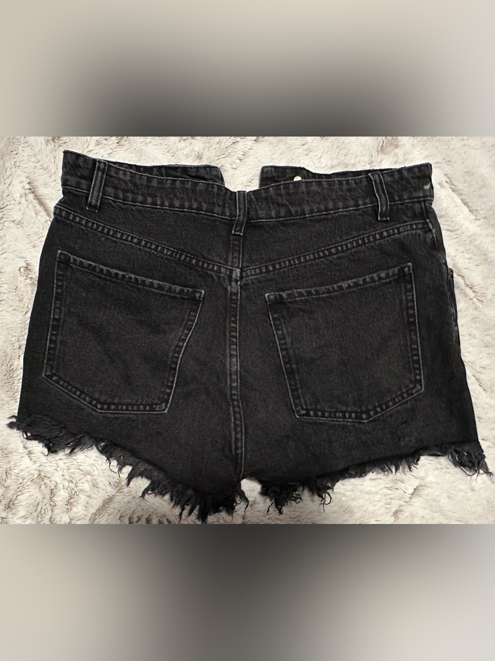 Zara High Rise Black Wash Raw Hem Distressed Denim Jean Shorts - Picture 12 of 12